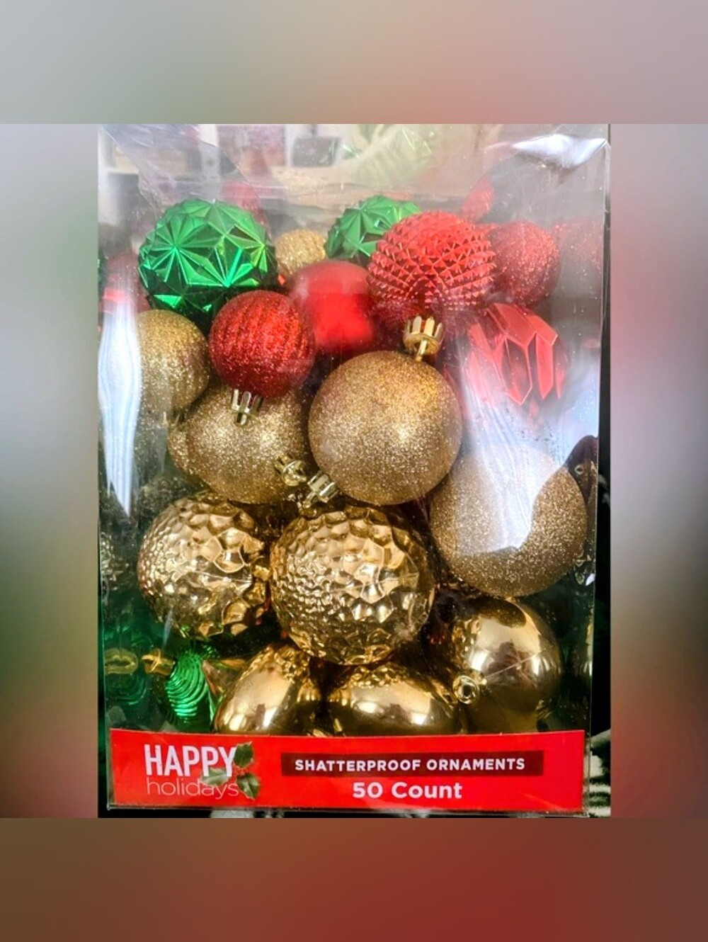 NEW Christmas Ornaments (Set Of 50) - Gold, Red & Green Shatterproof